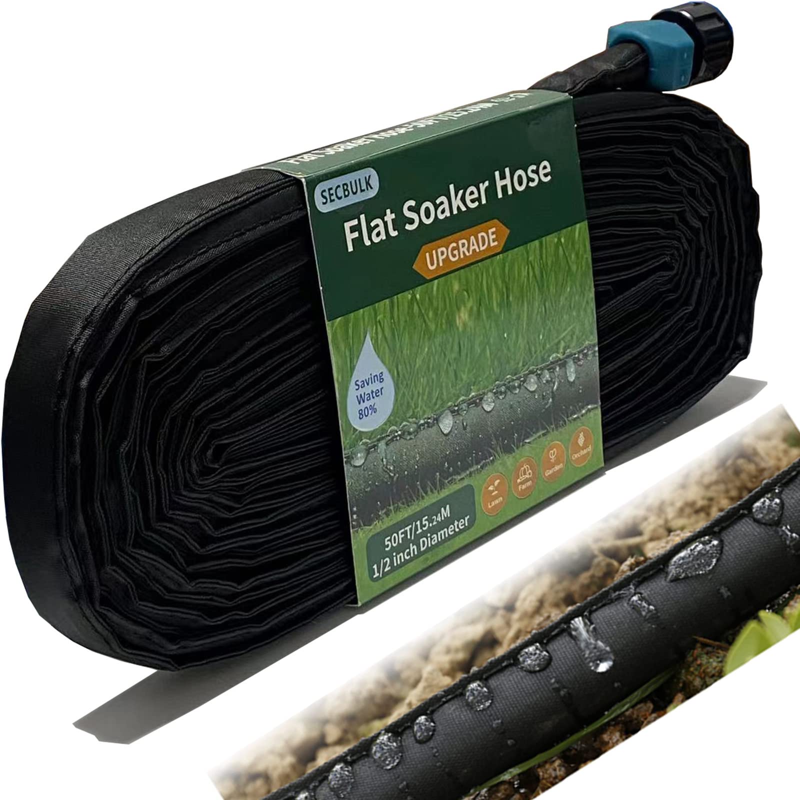 Photo 1 of Secbulk Flat Soaker Hose for Garden Beds 10 25 50 75 ft, 50" Short Linkable Drip Irrigation Hose Save 80% Water, Leakproof Watering Hose with Holes