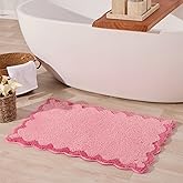ORTIGIA Cute Pink Scalloped Bath Mat, Fun Plush Microfiber Scallop Bathroom Rugs Non Slip Washable Quick Dry Absorbent, Bathmat Bath Rug Carpet for Shower Stall Vanities Kitchen Floor Entrance, 20x32