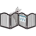 INTERNET'S BEST Arched Top Dog Gate | 4 Panel, 24" H Wooden Pet Barrier for Dogs or Cats | Freestanding Folding Room Divider for Doorways, Hallways, Stairs, and Porch | Portable, Extra Wide | Espresso