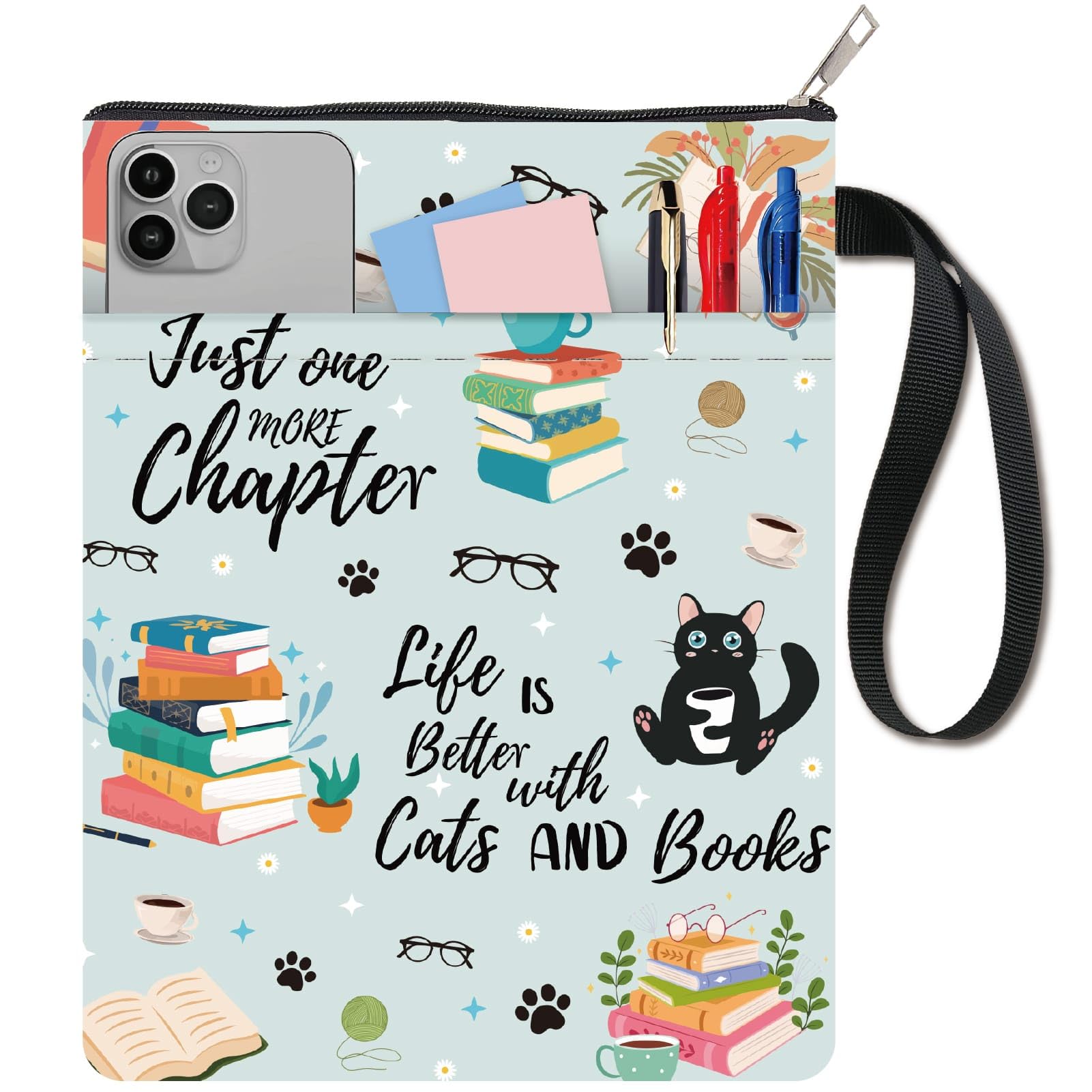 CRASPIRE Cat Coffee Sleeve Protector - Washable Fabric Cloth Cover With Zipper and Extra Pocket for Paperbacks - Book Lovers, Classmate, Friend Gifts — image 1
