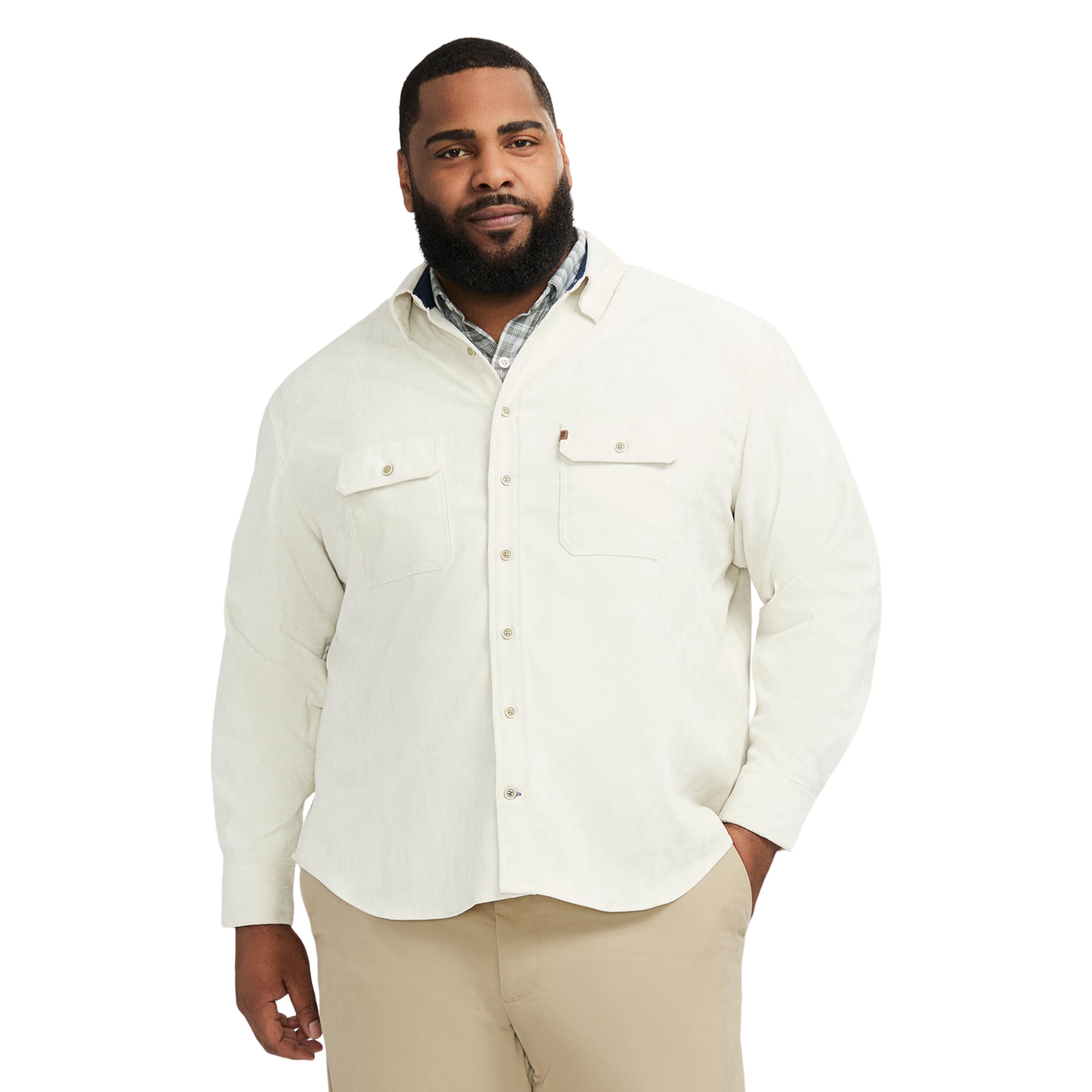 Izod Men’s Big and Tall Stratton Flannel Long Sleeve Stretch Button Down Shirt, Silver Birch, 3X-Large Big