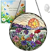 Wildflower Sun Catcher California Poppy Stained Glass Suncatchers 7.87 Inch Wildflower and Sun Stained Glass Ornament for Home Decor Indoor Wall Art for Women Mother Grandmother Friends