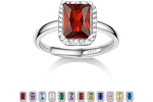 BESTYLE 925 Sterling Silver Birthstone Rings for Women Girls with Clear 2ct Heart/Round/Teardrop/Square Crystal, Solitaire Diamond Halo Open Bands Cubic Zirconia Rings Adjustable Size#6-#12