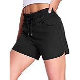 MIER Women's Running Shorts Quick Dry Athletic Workout High Waisted Active Shorts with Liner Zipper Pocket 4 Inch