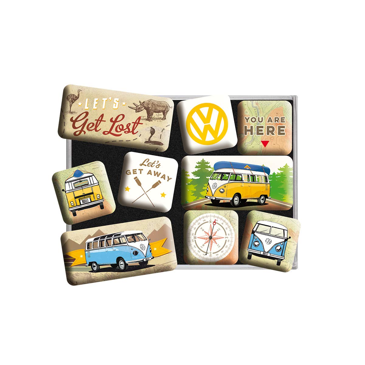 Nostalgic-Art 83080 Volkswagen - VW Bulli - Let's Get Lost, Magnet Set (9pcs)