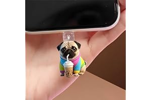 Pug Dog Drinking Dust Plug Acrylic Charms for electronic products,Type-C Charging Port Dust Plugs Pendant Compatible with E-R