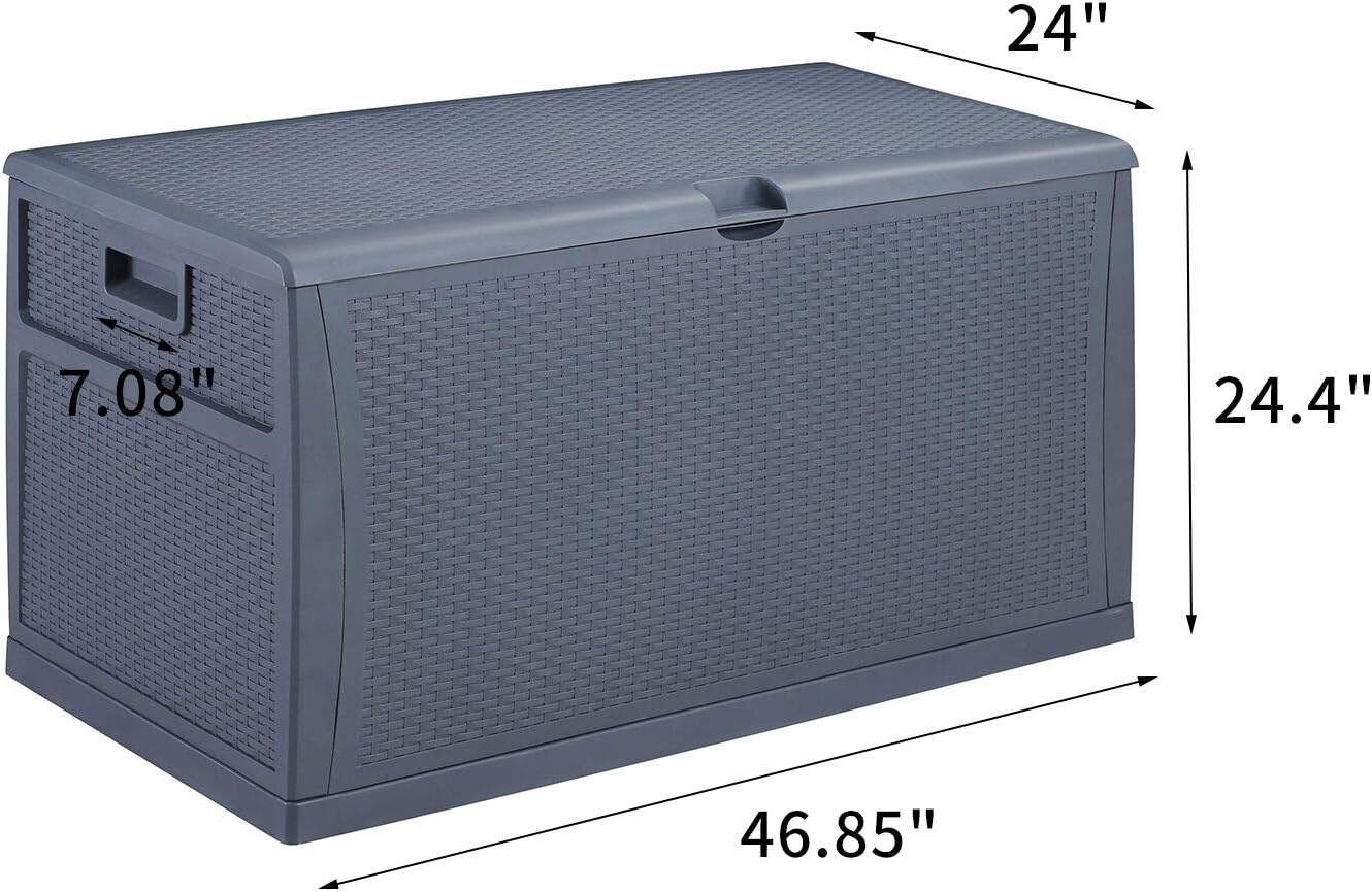 Plastic Deck Box Wicker 120 Gallon, Gray - Waterproof Storage Container Outdoor Patio Garden Furniture: Home Improvement
