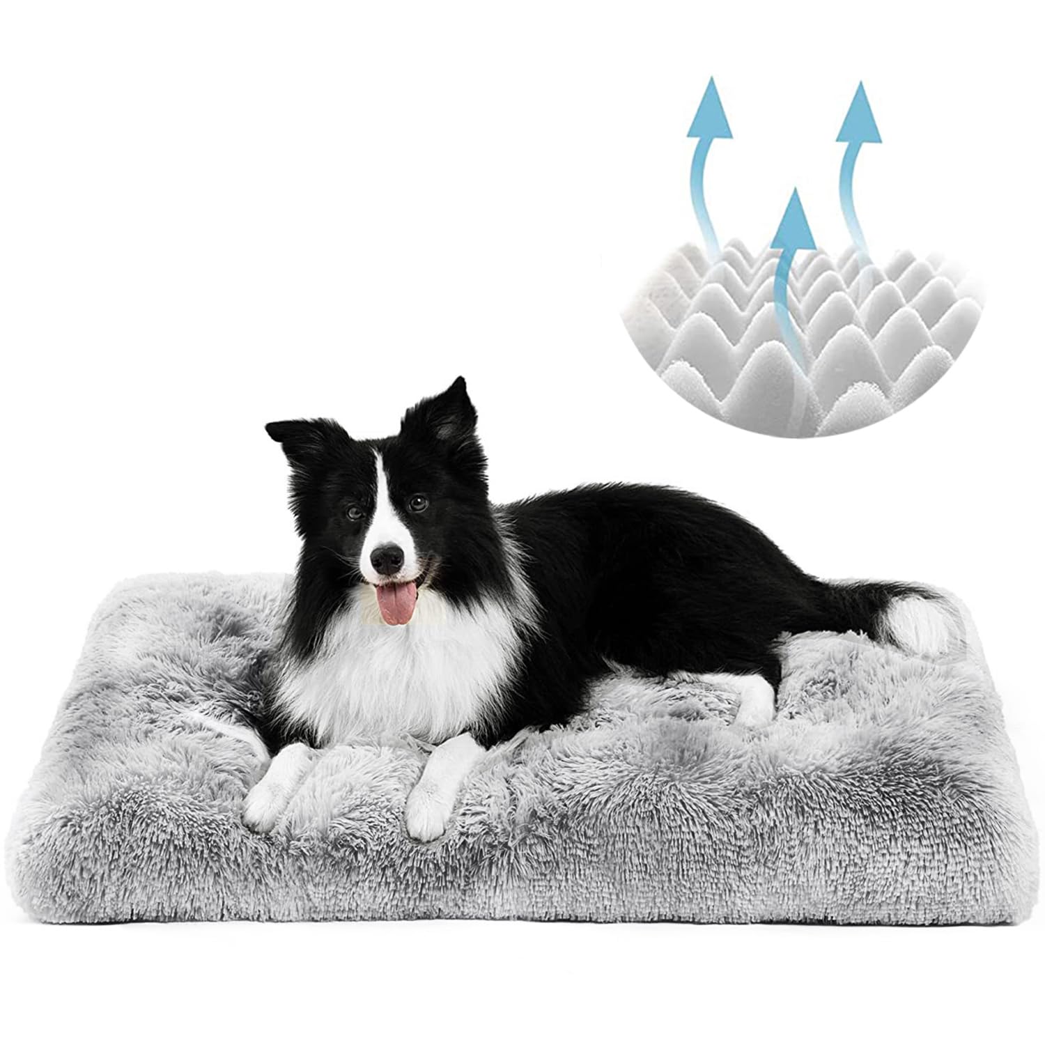 YAGE Large Dog Bed Washable - Memory Foam Orthopedic Dog Bed and Mattress Mat for Dog Crate Long Plush Dog Bed Ultra Soft Bed Flannel Calming Dog Bed for Anxiety Dogs (L-90x70x10cm, Grey)