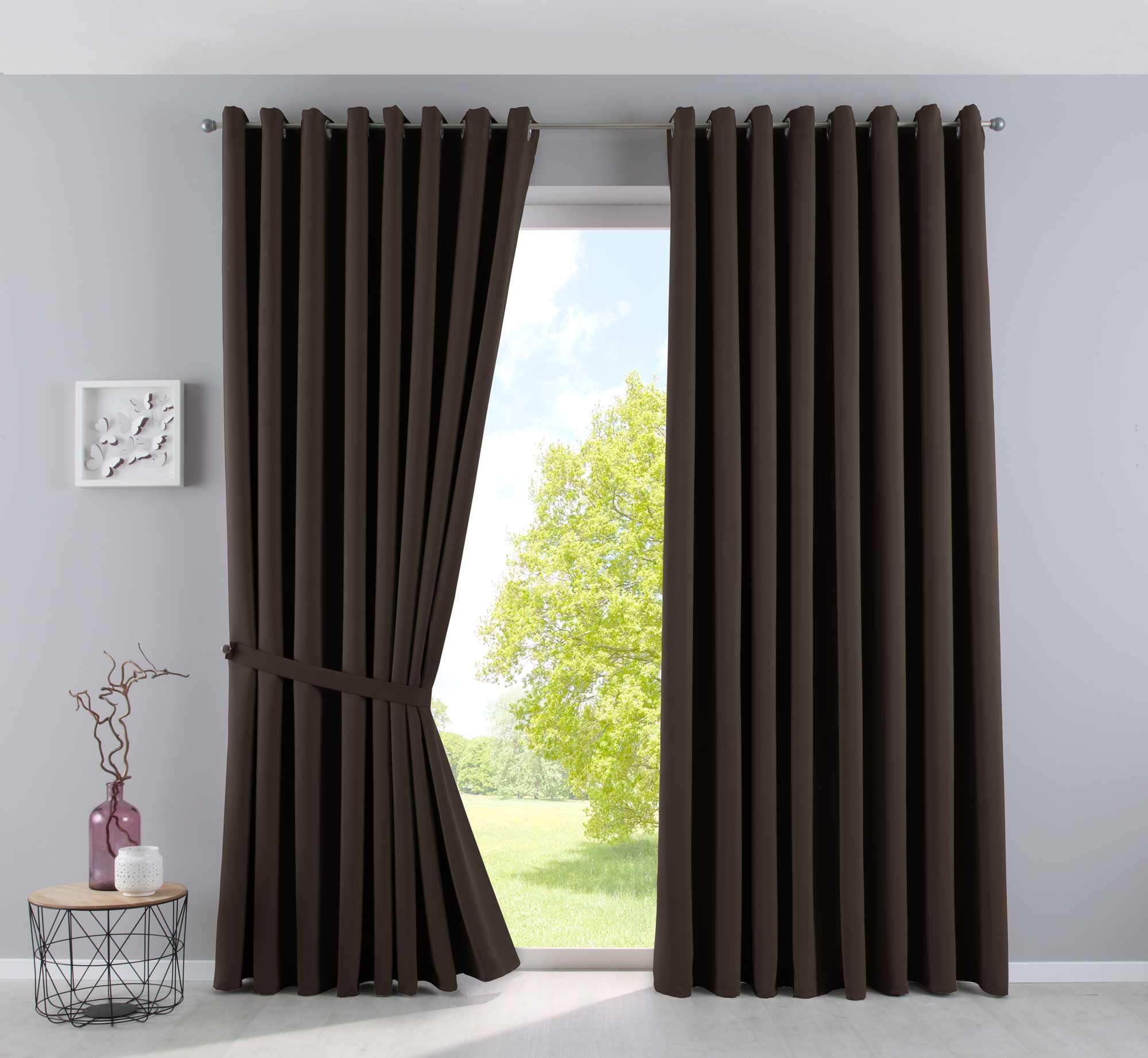 Gardinenbox Newyork Opaque Curtains, Brown, H x W 245 x 295 cm, Pack of 2, Thermal Curtains, Blackout Curtain, Blackout Eyelets, Sound-Insulating, Oeko-Tex UV Protection, Tiebacks, 201920600-2