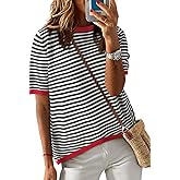 Dokotoo Womens Tops 2026 Casual Summer Crewneck Short Sleeve Striped Color Block Knit High Low Trendy Pullover Sweaters