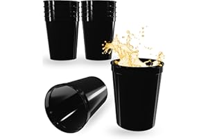 PartyPrints 10 Pack 16 oz Black Reusable Blank Plastic Cups, Stadium Cups Bulk – BPA Free Top Rack Dishwasher Safe, Party Colored Cups Perfect for Weddng, Birthday Graduation, Clubs