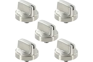 ZNTVW WB03X29300 Stainless Steel Top Surface Burner Knob Replacement for GE Range OEM, Geniune Stove Control D-Shaped Knob Parts, 5Pcs