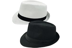 LUSENME 2 Pack Short Brim Fedora Classic 20s Trilby Panama Hats Summer Travel Cap for Men Women