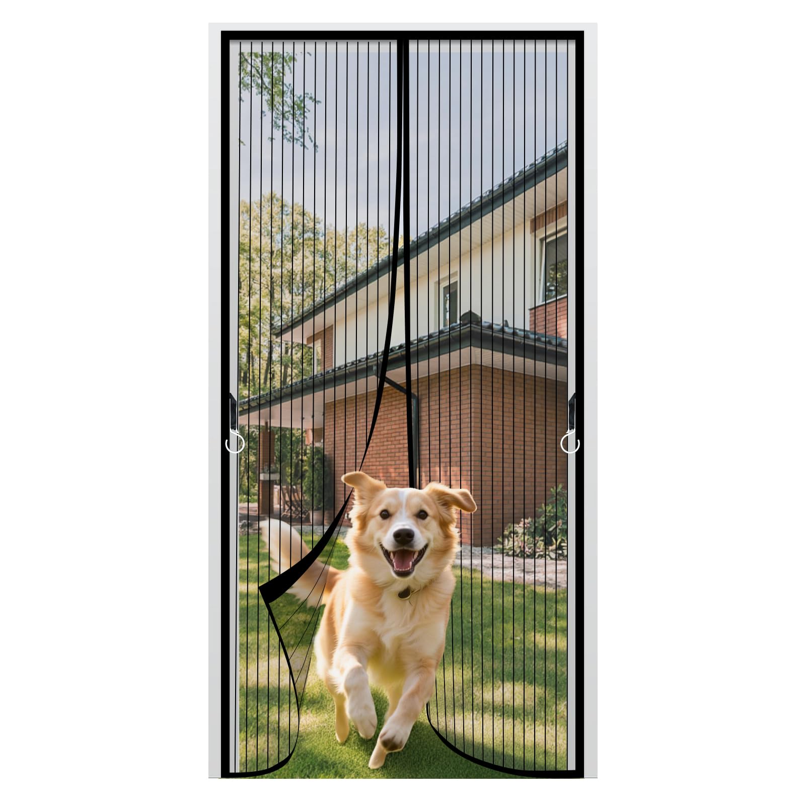 JIANJIAO Magnetic Screen Door 120x210cm 4cm Widened Door Head to Prevent Sagging,with Storage Hook,Mesh Curtain for Exterior Doors,Garage Doors,Interior Doors,Heavy Duty Hands Free -Black
