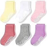 CozyWay Baby & Toddler Socks With Grippers Non Slip Crew Grip Socks for Girls and Boys Soft Comfy Cotton - 6 Pack