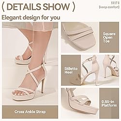 IDIFU Nude Platform Heels for Women Strappy Square
