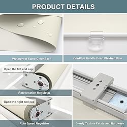 AOSKY Cordless Roller Shades Blackout Blinds for
