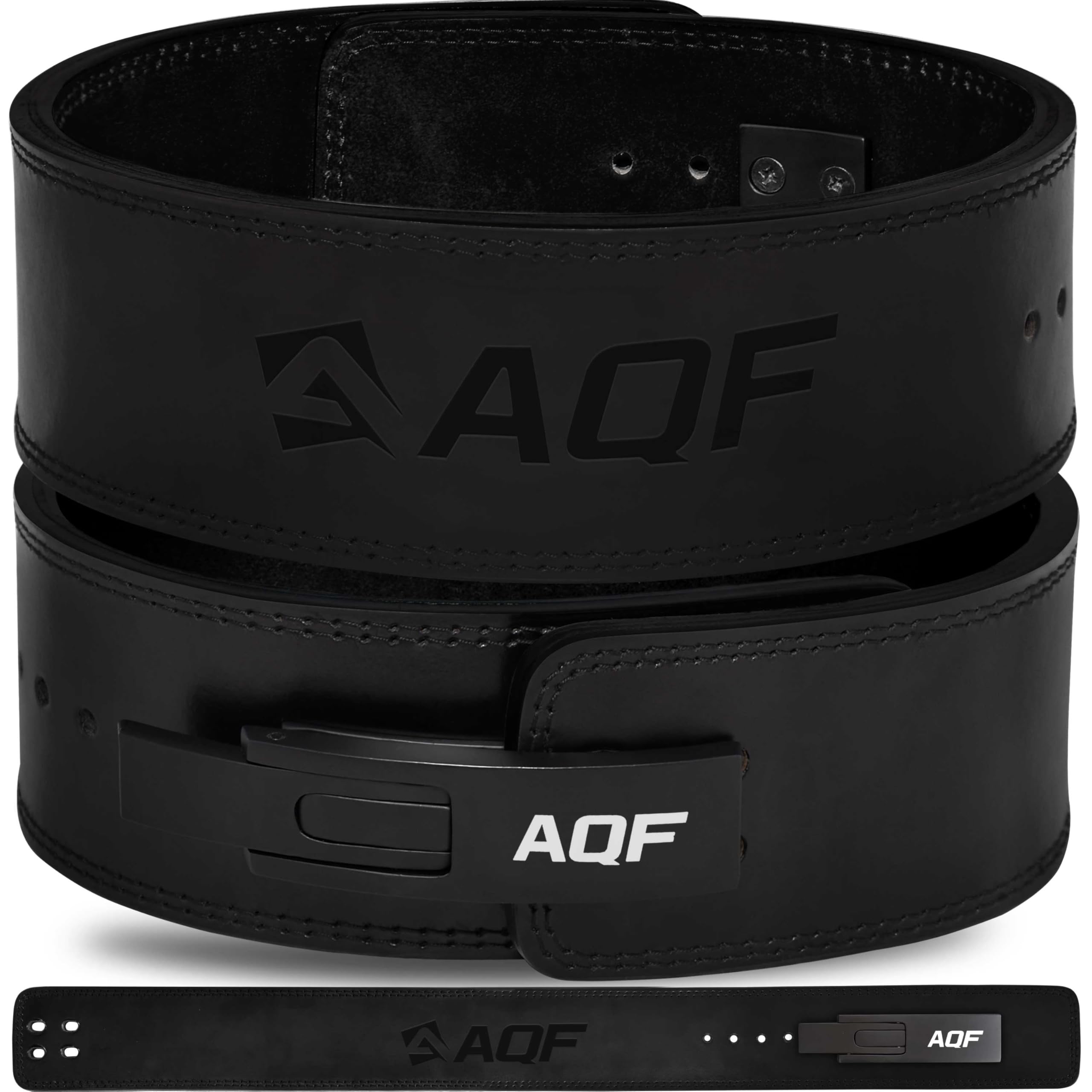 AQF Leather Weight Lifting Belt - IPL and USPA Approved Powerlifting Belt Back Support - 4” Wide x 10mm Thick Lever Buckle Cowhide Leather Deadlifting Training Bodybuilding Belt (Full Black, 2XL)