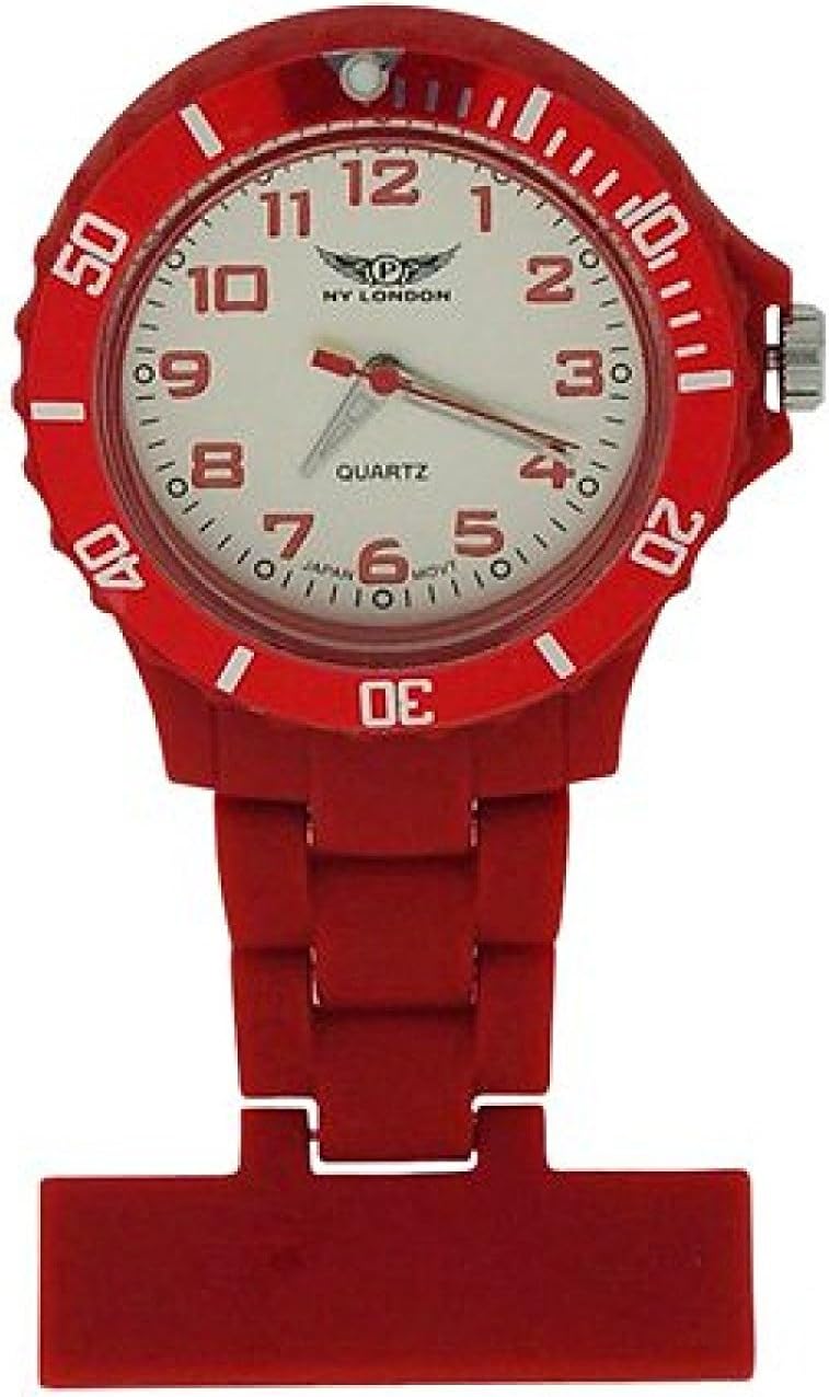 NY LondonPrince London Rubberised Red Rotating Bezel Unisex Nurses Fob Watch PI-2032