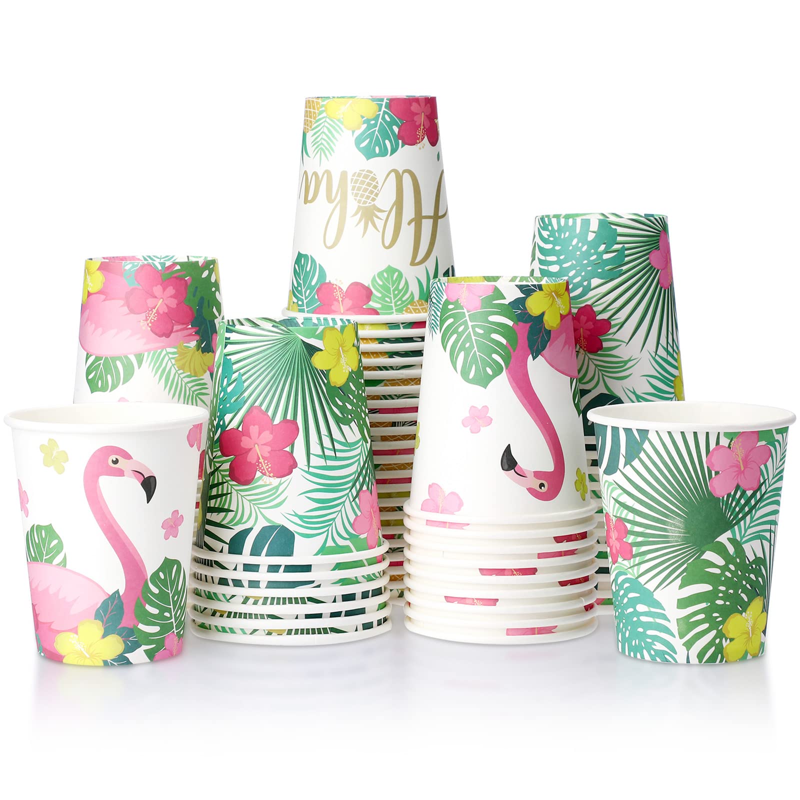 Photo 1 of Hoolerry 60 Pieces Luau Cups Aloha Party Disposable Paper Cups Hawaii Aloha Party Decorations Tropical Luau 9 oz Summer Tiki Pool Beach Supplies for Adults Kids