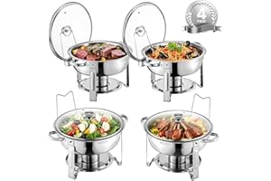 VEVOR Chafing Dish Buffet Set, 5 Qt 4 Pack, Stainless Steel Chafer with 4 Full Size Pan, Round Catering Warmer Server with Gl