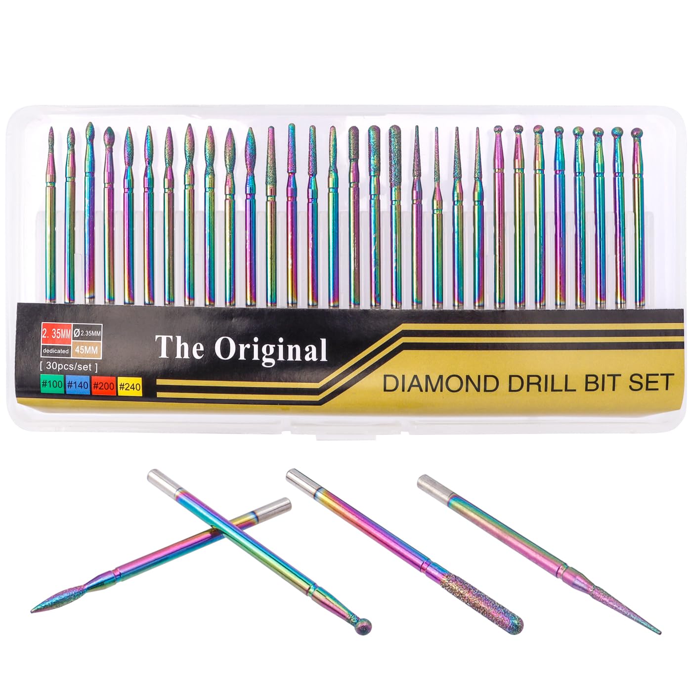Mesee 30 Pieces Nail Drill Bits Set, Tungsten Carbide Electric Nail Files Colored Titanium Coated Drill Bit Burrs for Acrylic Gel Manicure Pedicure Nails Polish Cuticle Removal