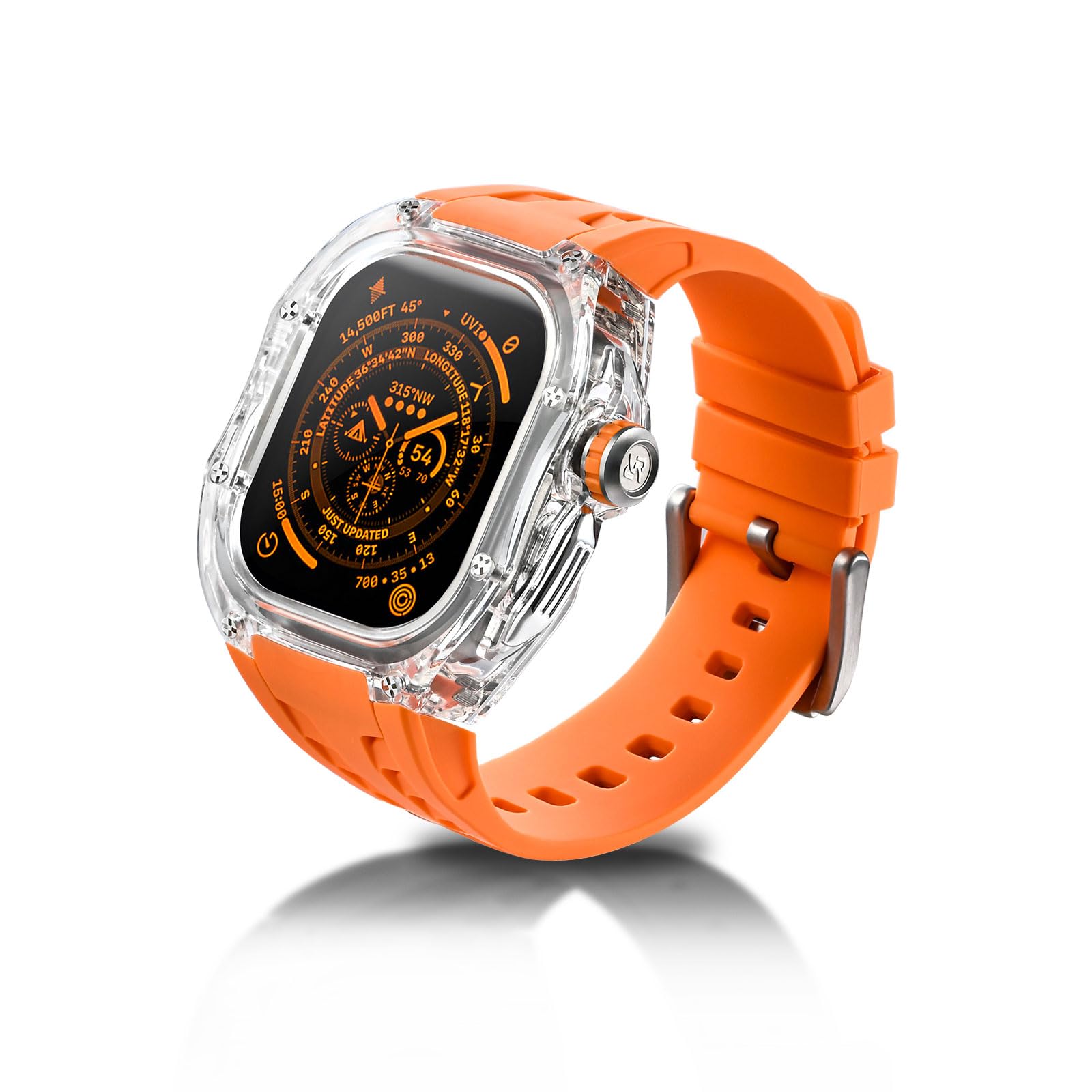 RYUEUYA Rugged Transparent Protective Case with Strap with Apple Watch Series 9 8 7 Ultra 2/1 45/49 mm, Case Robust Case for iWatch, 49MM, Polyester Alloy Steel Silicone, No Gemstone