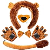 Xuyyicao 5 Pcs Lion Costume Set,Brown Lion Headband Nose Tail Bow Tie Paw Gloves,Halloween Lion Cosplay Set,Animal Costumes for Kids,Adults,Party,Dress Up