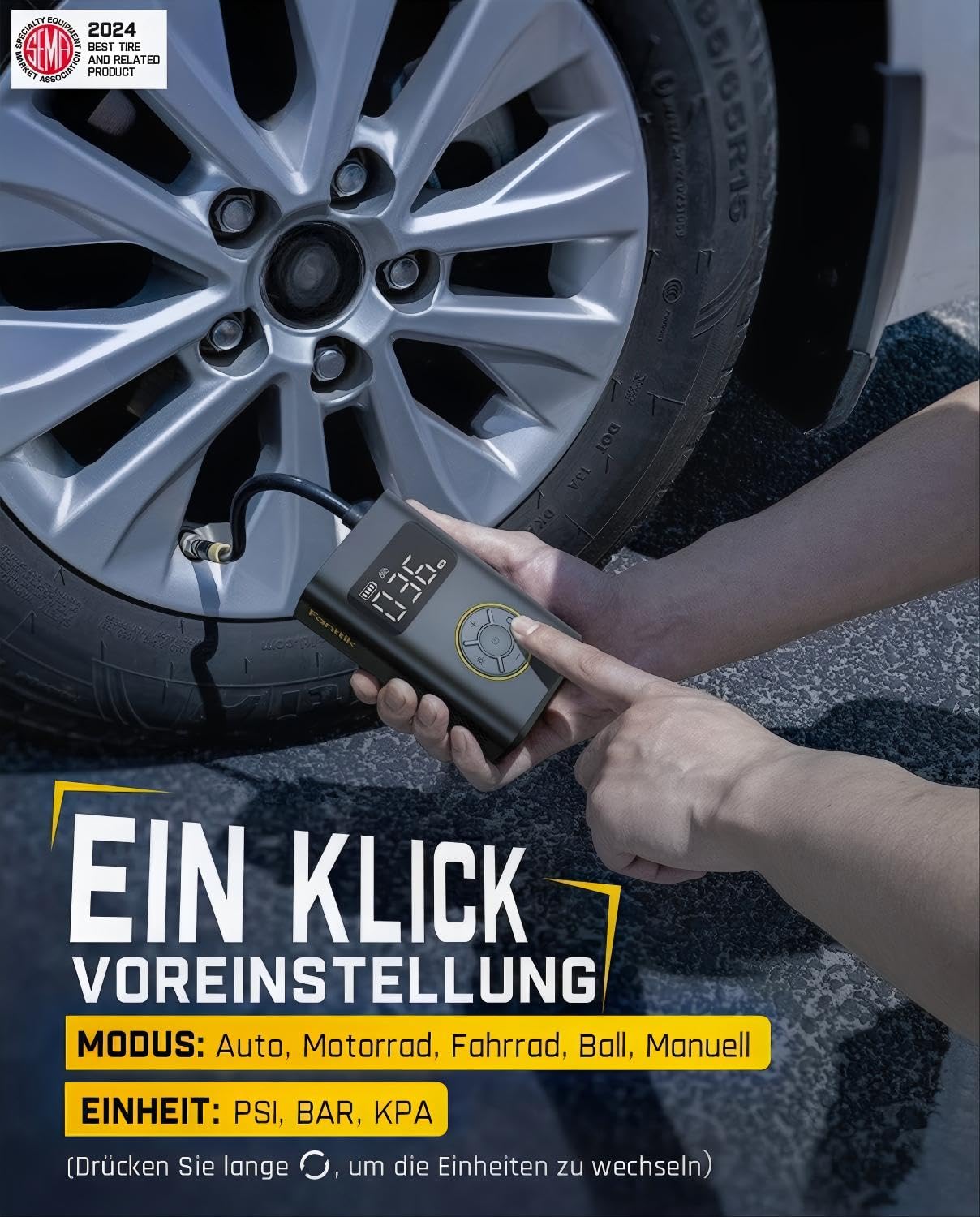 Fanttik X9 Pro Elektrische Luftpumpe, Tragbare Akku Fahrradpumpe, Schwarz 6