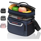 EVERFUN Insulated Lunch Bag Soft Lunch Box for Men Dual Compartments Small Lunch Box Collapsible Waterproof Leak-Proof for Work
