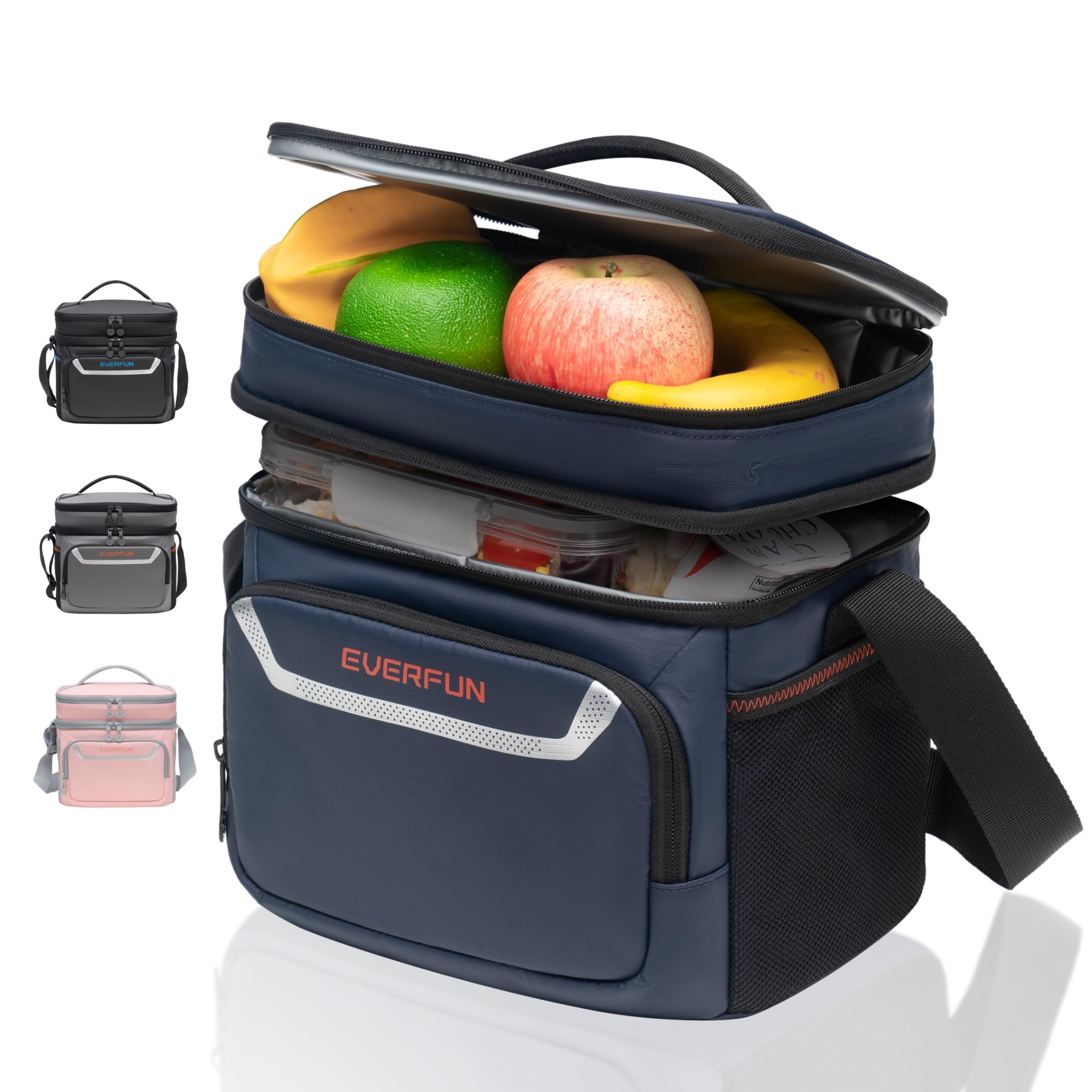 Photo 1 of EVERFUN Insulated Lunch Bag Soft Lunch Box for Men Dual Compartments Small Lunch Box Collapsible Waterproof Leak-Proof for Work