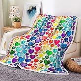 Colorful Heart Throw Blanket, Rainbow Valentine Romantic Heart Cute Soft Warm Cozy Plush Comfy Blanket for Couch Bed Sofa, Rainbow Fleece Flannel Throws to Decorate Living Room Bedroom