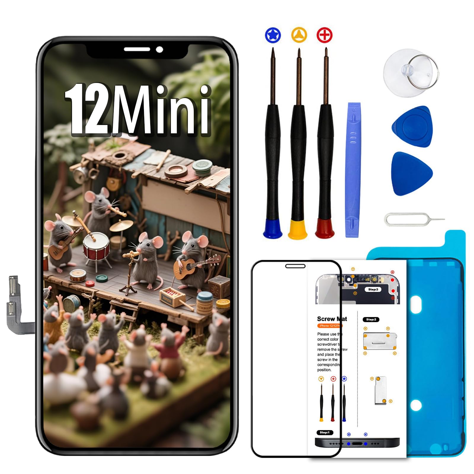 EFAITHLIFE for iPhone 12 Mini Screen Replacement 5.4 inch,LCD Display Touch Screen Digitizer Assembly with Repair Tools Set, Compatible with Model A2398,A2399,A2400