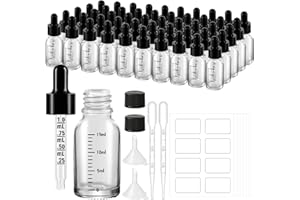 UPBUD 50 Pcs 1/2oz Clear Glass Dropper Bottles with Measurement, 15ml Leakproof Tincture Bottles with Funnels, Eye Droppers, Extra Caps & Labels, Refillable Empty Bottle for Tinctures, Essential Oils