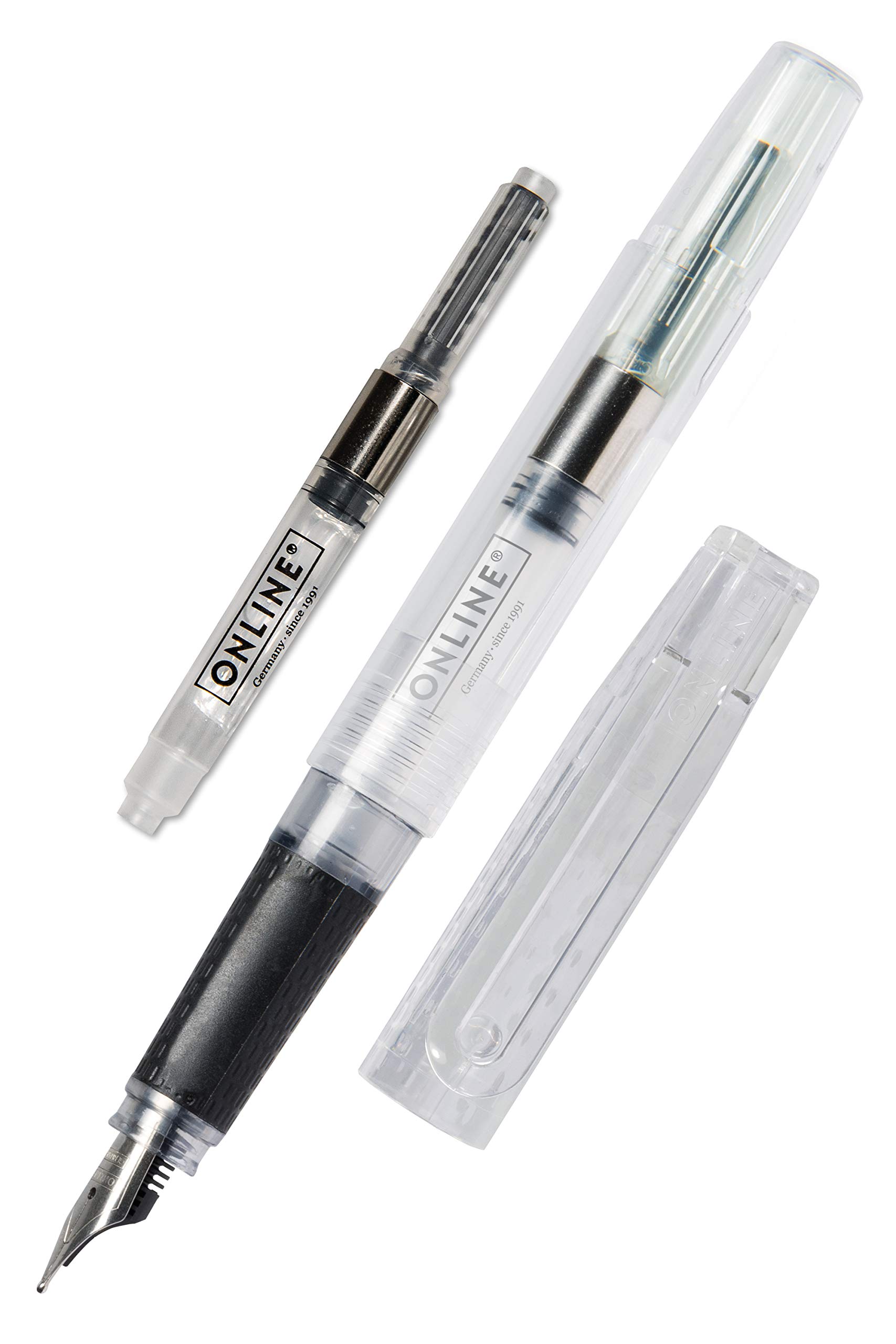 Online Bachelor Fountain Pen, Transparent Fountain Pen, Iridium Nib EF, Cartridge Filler for Standard Ink Cartridges, Ergonomic Grip, Sustainable Converter