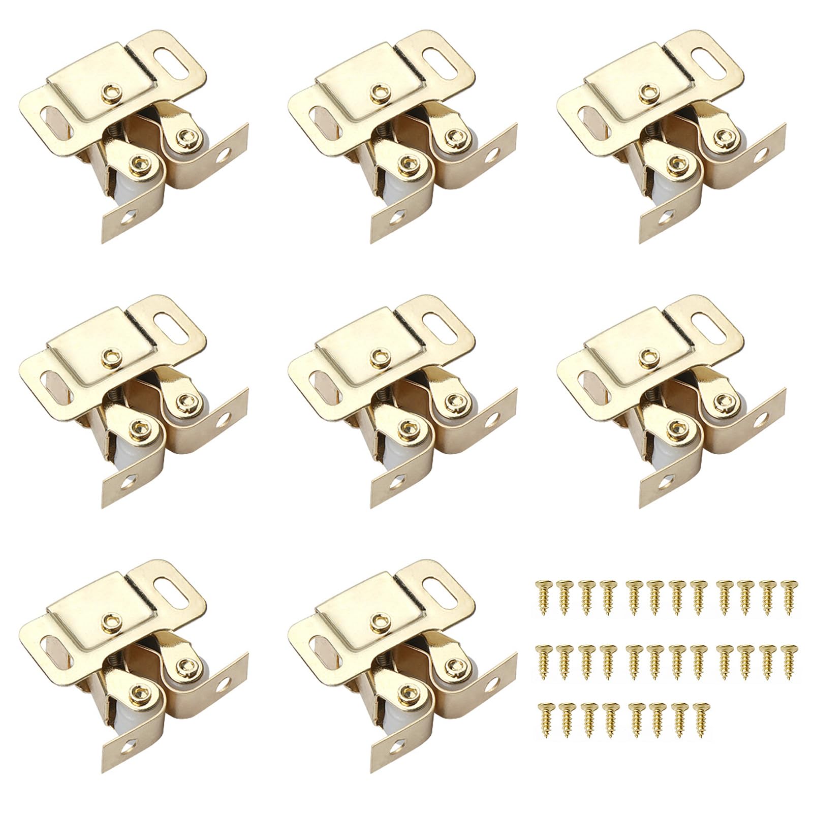 Leliafleury 8Pcs Double Roller Catches Cabinet Door Latch Door Catches with Screws for Cabinet Wardrobe Furniture (Gold)