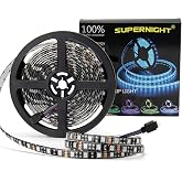 SUPERNIGHT Waterproof RGB LED Light Strip, 16.4ft 300LEDs for Bedroom | Color Changing, Cuttable, Flexible, 5M SMD 5050, for TV Back Lighting, Christmas, Valentine's Day, Black PCB