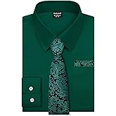 Fashonal Men's Dress Shirt with Matching Tie and Handkerchief Set, S-4XL
