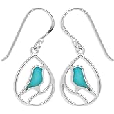 Boma Jewelry Sterling Silver Bird Teardrop Inlay Earrings