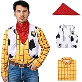 WooHand Cowboy Costume for Men with Yellow Plaid Button Down Shirt Men Cowboy Vest Cow Print Vest Halloween Western Outfit