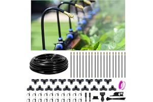 60 Ft Drip Irrigation System for Garden - Drip Irrigation Kit with 19 360°Adjustable Copper Nozzles Hose, Automatic Atomizing