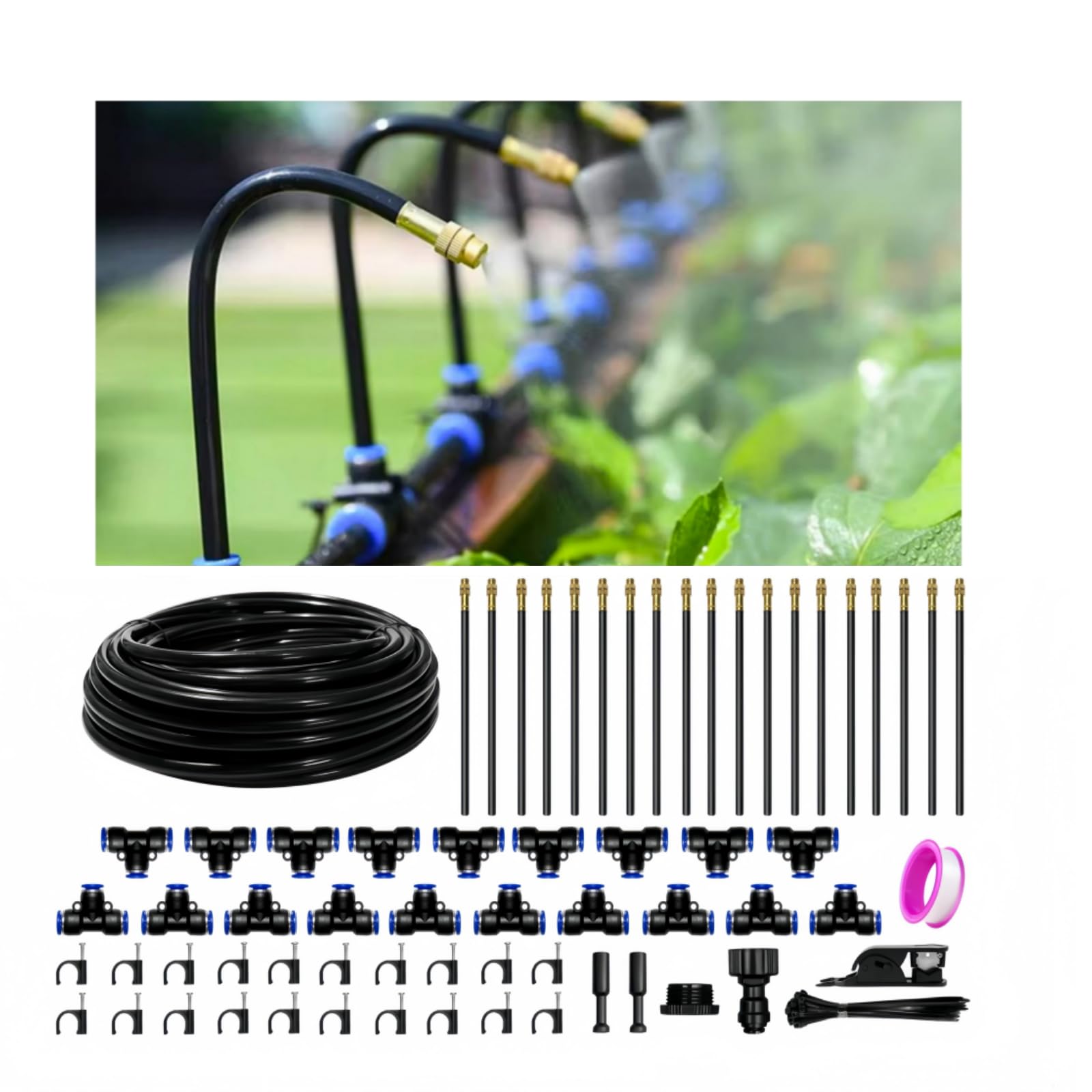 Photo 1 of 60 Ft Drip Irrigation System for Garden - Drip Irrigation Kit with 19 360°Adjustable Copper Nozzles Hose, Automatic Atomizing Plant Watering Sprinkler System for Yard, Lawn, Greenhouse, Potted