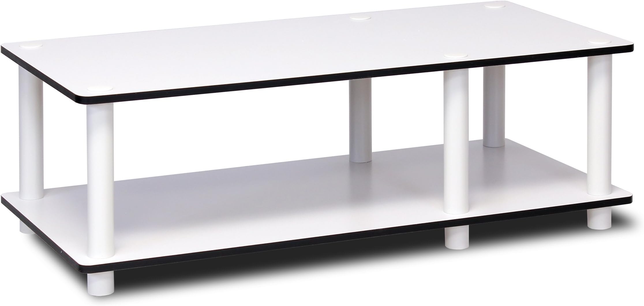 FurinnoJust No Tools Mid TV Stand, White w/White Tube