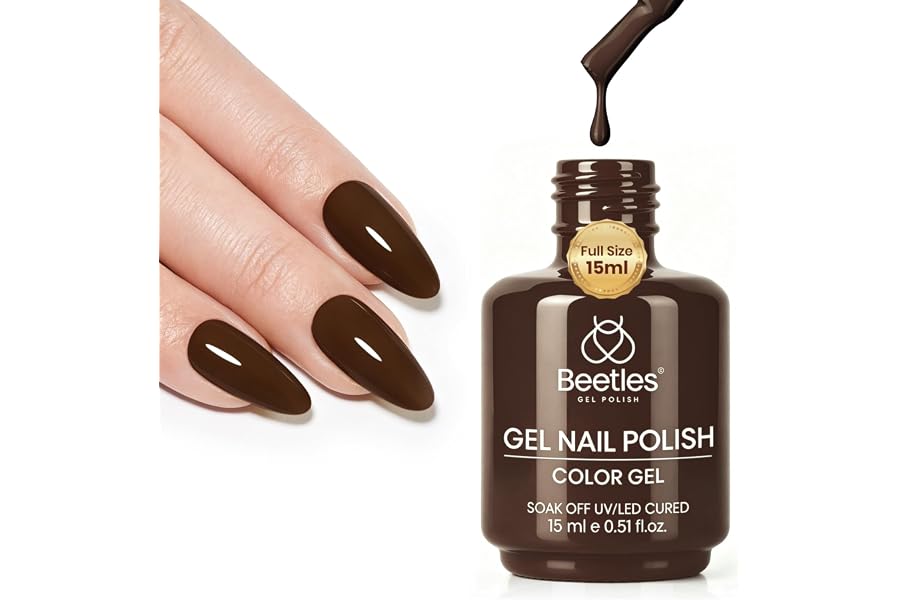 Beetles Brown Gel Nail Polish, Dark Chocolate, 15ML Dark Brown Gel Polish | Color-Matched Bottle Design, Soak Off UV LED, Long-Lasting Holiday & Fall Nails Art for DIY Beginners & Salon Pros