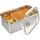 udNmlaiebot Large Bread Container: Time Recording Bread Storage Container with Lid, Stainless Steel Bread Box, Bread Storage Solution, Airtight Bread Box, Dishwasher Safe (Silver-White)