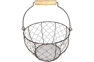 Farmhouse Wire Egg Basket Gathering Fresh Eggs Holder Iron Wire Storage Organizer With Handle Vintage Chicken Egg Collecting 