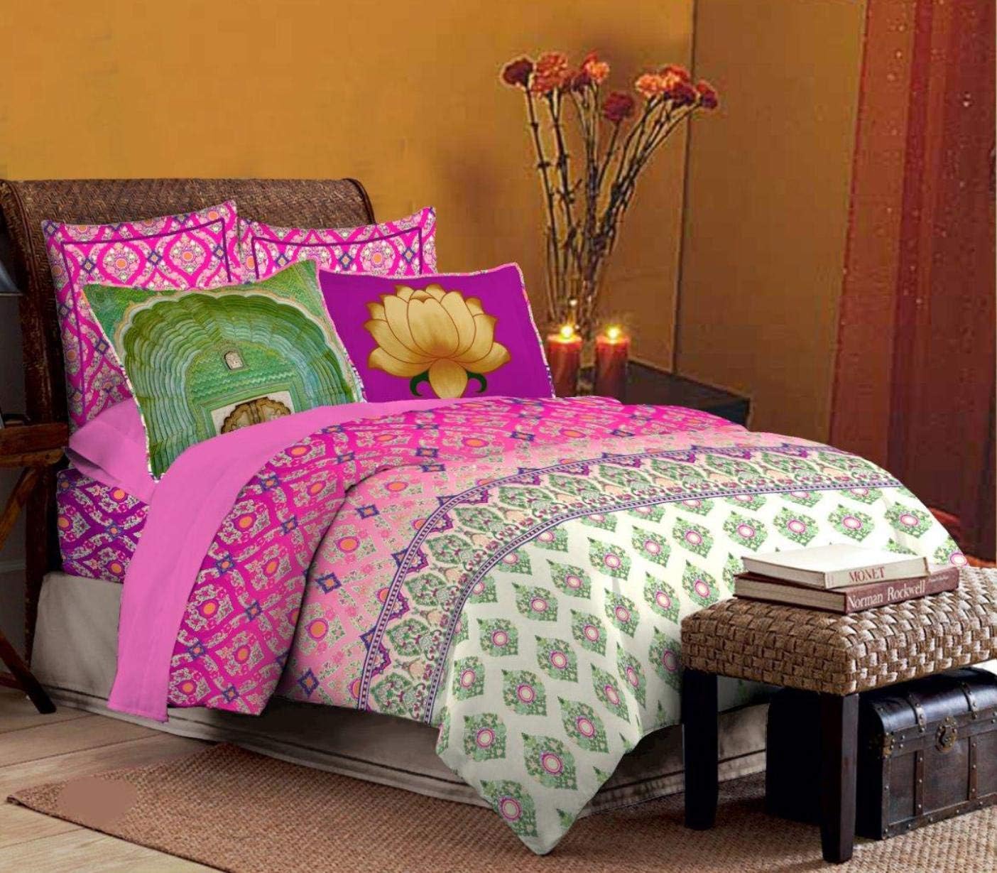 Bombay Dyeing Celebrating India 250 TC Cotton Bedsheet with 4 Pillow Covers- King, Pink