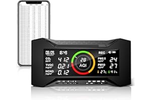 Simbow Indoor Air Quality Monitor, Support Data Report Download, Portable CO2 Monitor, Detect PM2.5, PM10, CO2, VOC, Formaldehyde, Humidity, Temp, Brightness Adjustable, for Home, Office or School