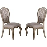 ACME Furniture Dining Chair, Beige Fabric &amp; Antique Taupe
