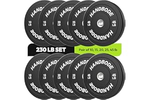HANDBODE Bumper Plates 2 - Inch Olympic Weight Plate Set for Barbell, 10-55 lb Rubber Weights Sets for Home Gym, Strength Training Plate, Weight Lifting, Black